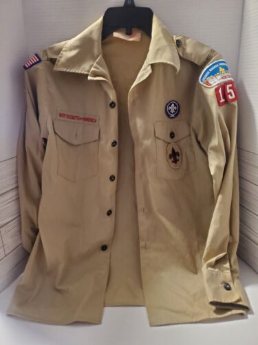 Boy Scout BSA UNIFORM SHIRT Youth Large Long Sleeve Tan  - Picture 1 of 6