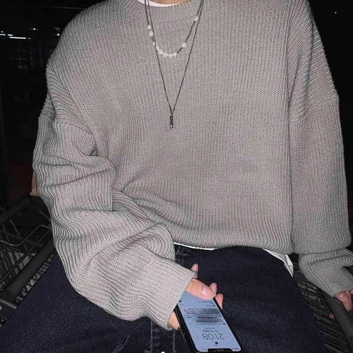 Men Crew Neck Sweater Autumn Bottoming Pullover Sweater Loose Knitted Tops - Bild 16 von 24