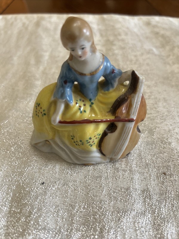 French Figurine, Woman Playing Cello, Made in Occupied Japan 