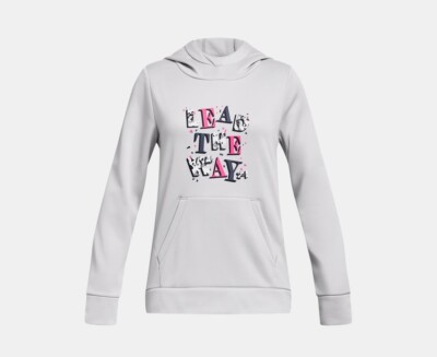 Under Armour Girls Armour Fleece Hoodie Lead The Way Halo Gray/white Youth  Large