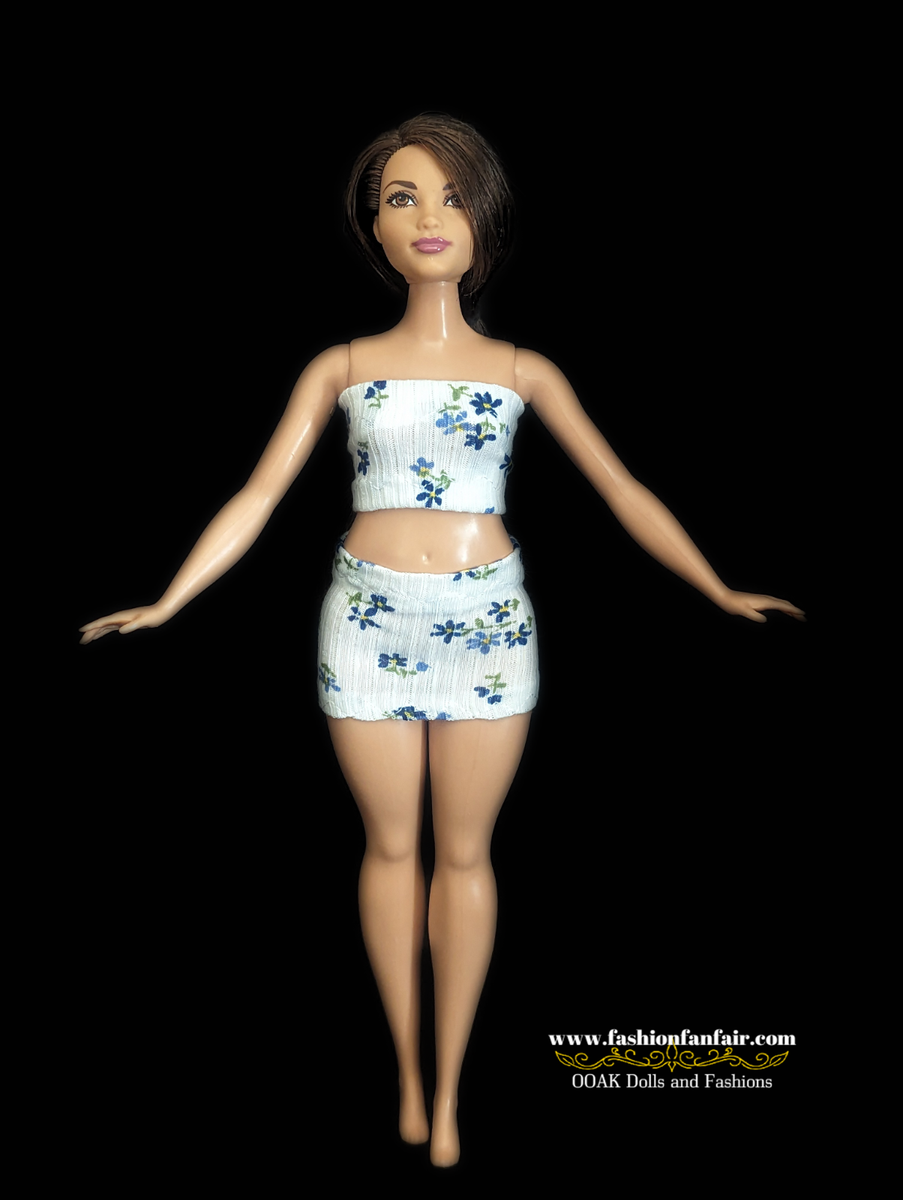 Blue White Floral pc Set Handmade clothes Skirt Top Barbie