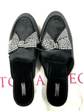 Victoria's Secret Black Velvet Slides Slippers Rhinestones Bow Sandals NWT