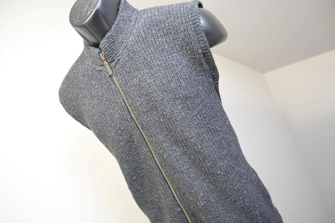 VTG REI Knitted Vest Jacket Gray Full Zip Wool/Nylon Hiking Camping Mens Large