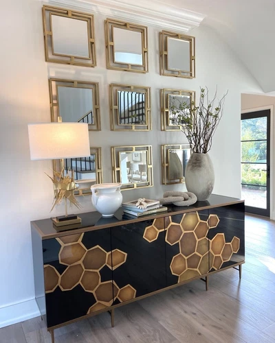 Contemporary Glam Mirror Square Set 2 Pair Gold Open Group Retro Wall Tile Luxe - Picture 7 of 9