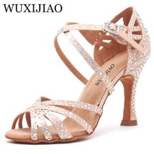 Women Party Satin Shining Soft Bottom Latin Dance Shoes Woman Salsa Dance Heel