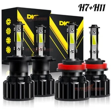 4 Sides LED Headlight Combo H7+H11 High Low Beam/Fog Light Bulbs Kit 6500K White