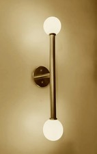 Image of Vertical Vanity Wall Light, Modern Brass Wall Sconce with White Globe Shades