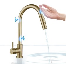 Brushed Gold Touch Sensor Kitchen Sink Faucet Pull Out Sprayer Swivel Mixer Tap