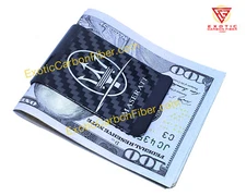 Maserati Silver Trident REAL Carbon Fiber Money clip in 2x2 Gloss *Top Quality*