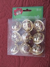 GOLD CHRISTMAS BELLS ONE PACK OF 9 BELLS NEW IN PACKAGE 
