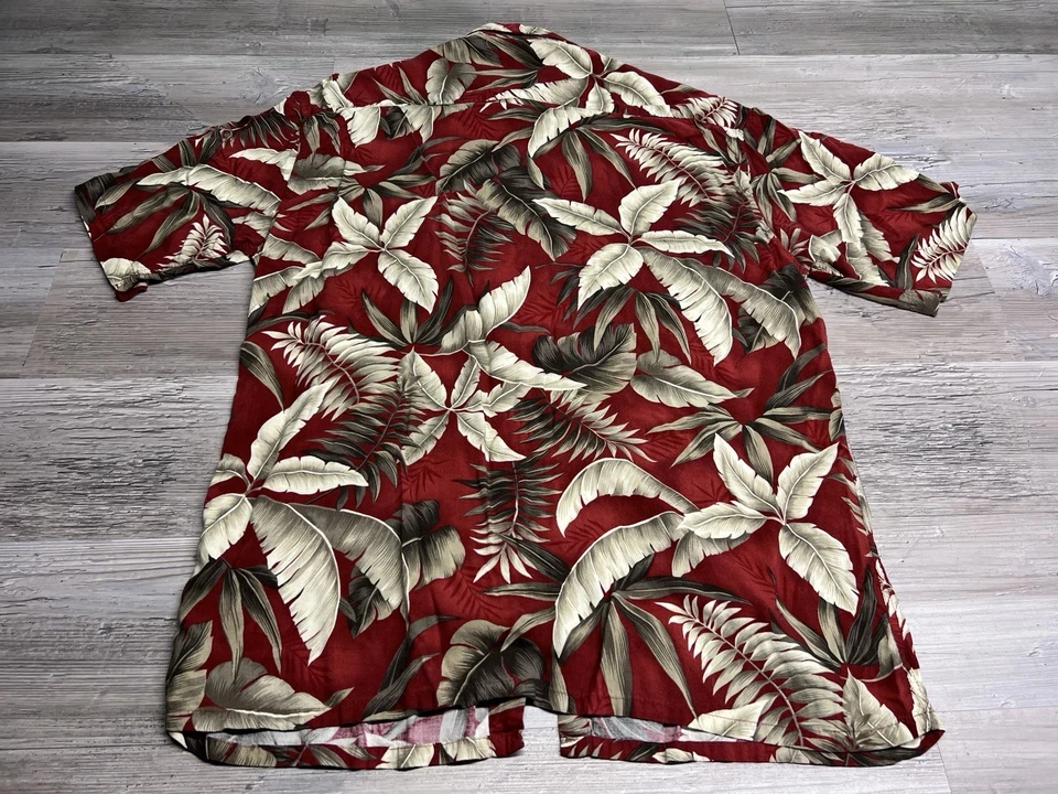 Vintage Pierre Cardin Red Hawaiian Shirt Palm Leaves 100% Rayon Adult Size Large - Image 2 of 4