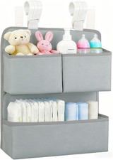 Hanging Diaper Organizer for Crib Bassinet Playpen - 3 Compartment Nursery Caddy