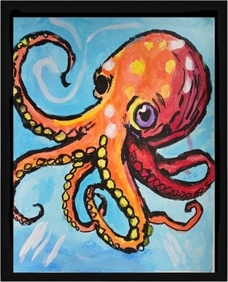 Abstract/Expressionism 11x14 Orange Octopus One of a Kind Colorful Art Painting