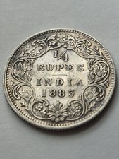 1883 Queen Victoria 1/4 Quarter Rupee .917 Fine Silver Coin Bombay Mint Superb