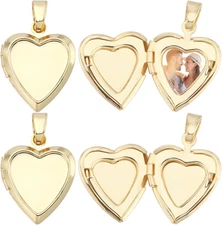 1 Box 6Pcs Heart Photo Frame Charms 18K Gold Plated Locket Pendants Love Wedd...