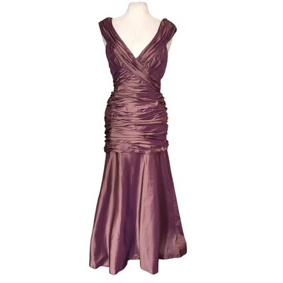 Tadashi Shoji VTG Dusty Plum Mauve Iridescent Metallic Ruched Mermaid Gown 10