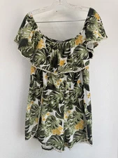 J for Justify XL Leaf Tropical Print Off the Shoulder Romper Beach Vacation