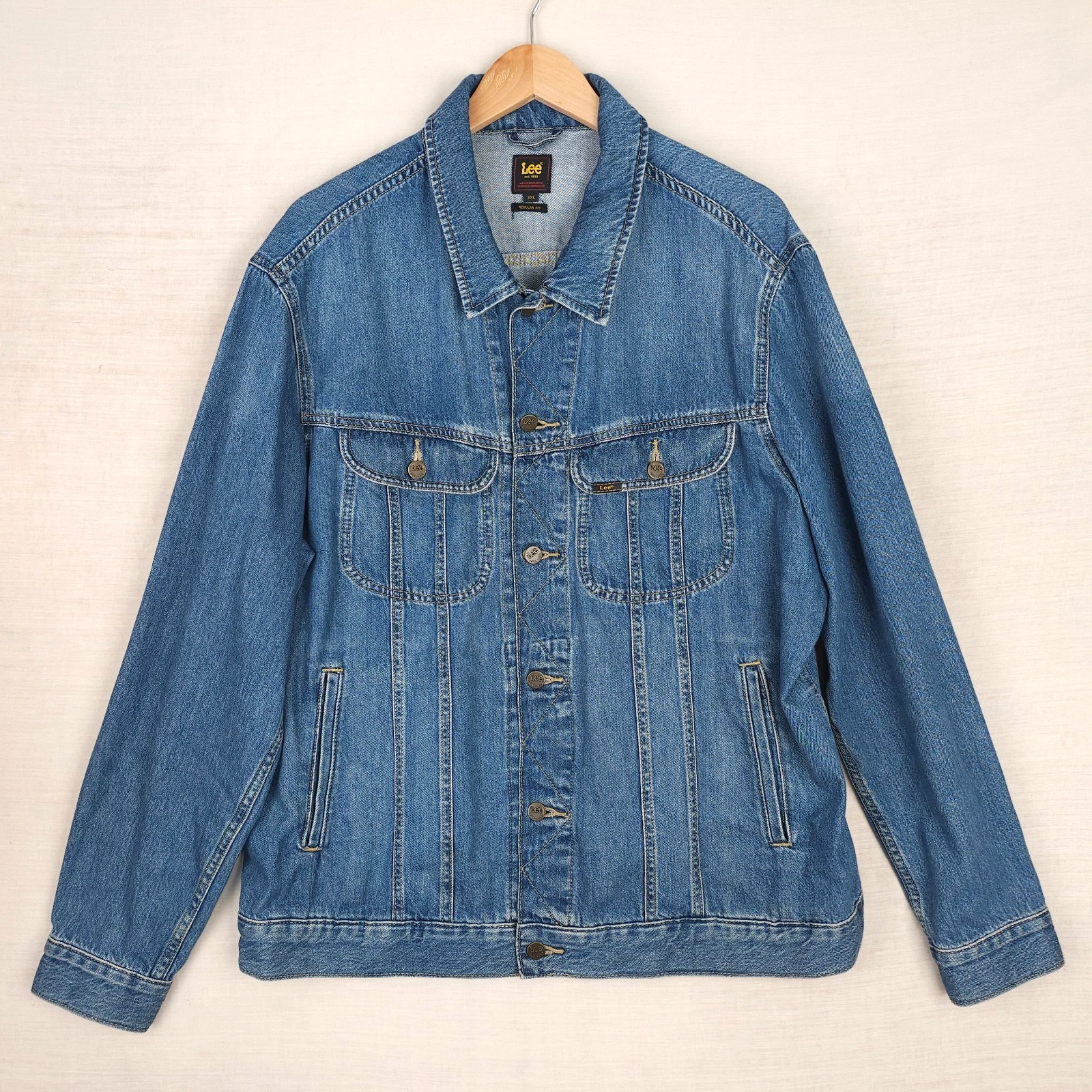 LEE Mens Jacket 2XL XXL Blue Rider Denim Trucker Retro Button Up Regular Fit