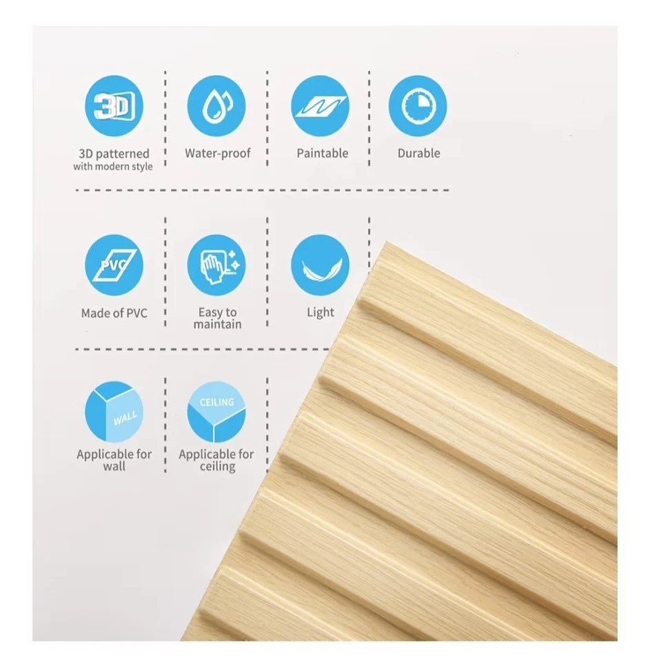 Panel de pared de listones Art3d, panel texturizado estriado 3D 12 azulejos 19,7 x 19,7 pulgadas - Roble Foto 4 de 4