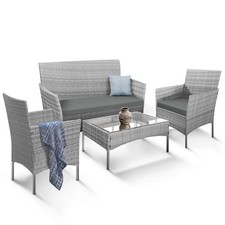 KEPLIN 4 Piece Rattan Garden Furniture Set – Grey Outdoor Patio Sofa& Chairs Set