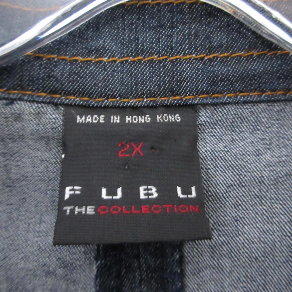 Chaqueta vaquera vintage FUBU para mujer Plus 2X azul cremallera años 90 Y2K ropa de calle hip hop Foto 3 de 4