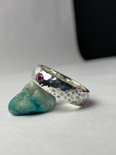 Size 10 Classic Handmade Solid 925 Silver Hammered  Oxidized Ruby Ring 6mm Band