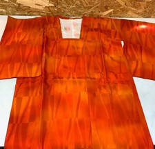 Japanese Vintage Orange Kimono Traditional Pattern Women Kimono Robe