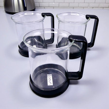 Bodum Brazil Glass Mugs Set of 3 - 200ml Clear Cups Black Handle Removable Base