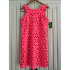 Lilly Pulitzer Pink Sun Ray Daisy Laser Cut Mango Shift Dress Size L NWT Neon