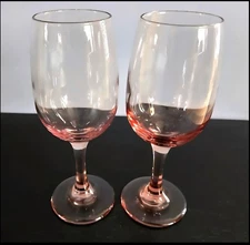 Vintage Libbey Pink Rose Premier Stemmed Wine Glasses Set Of 2 7 1/4 " Tall