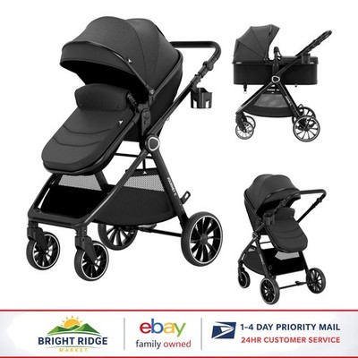 2 in 1 Convertible Baby Stroller with Bassinet, Adjustable Backrest and Footrest