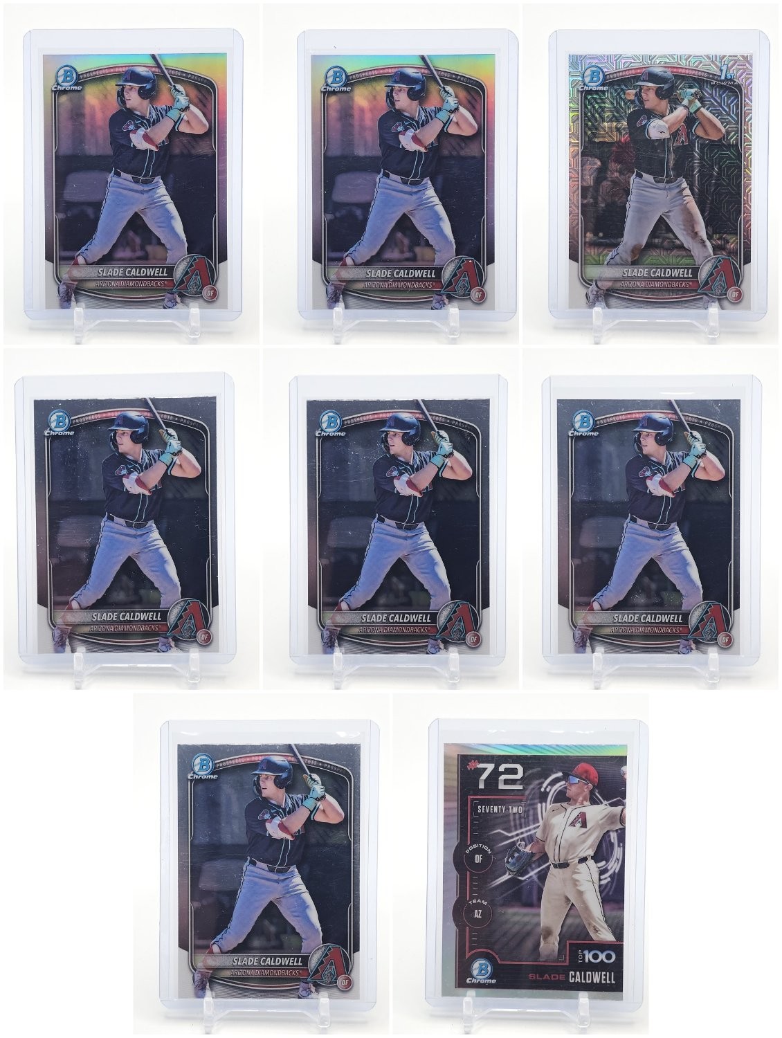 [8] SLADE CALDWELL 2025 BOWMAN CHROME TOP 100 1ST BASE MEGA MOJO REFRACTOR Q6796