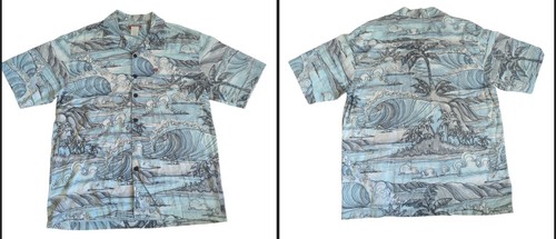 Vintage 90s Quicksilver Mens Large Button Up Hawaiian Shirt Ocean Waves y2k AOP