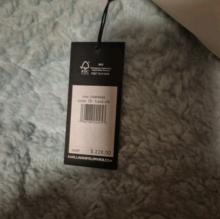 KARL LAGERFELD AGYNESS PINK AND WHITE TWEED SHOULDER BAG WITH PLAID DESIGN - Image 4 of 4