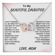 Two Heart Pendant Necklace- Rose/White or 18k Yellow Gold Finish   Daughter Gift