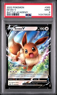 pokemon battle academy card value 2022 POKEMON BATTLE ACADEMY #065 EEVEE V PSA 9