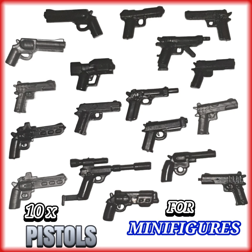 Minifigure Weapons Custom Pack Of 10x Random Pistols Handguns To Fit Minifigs