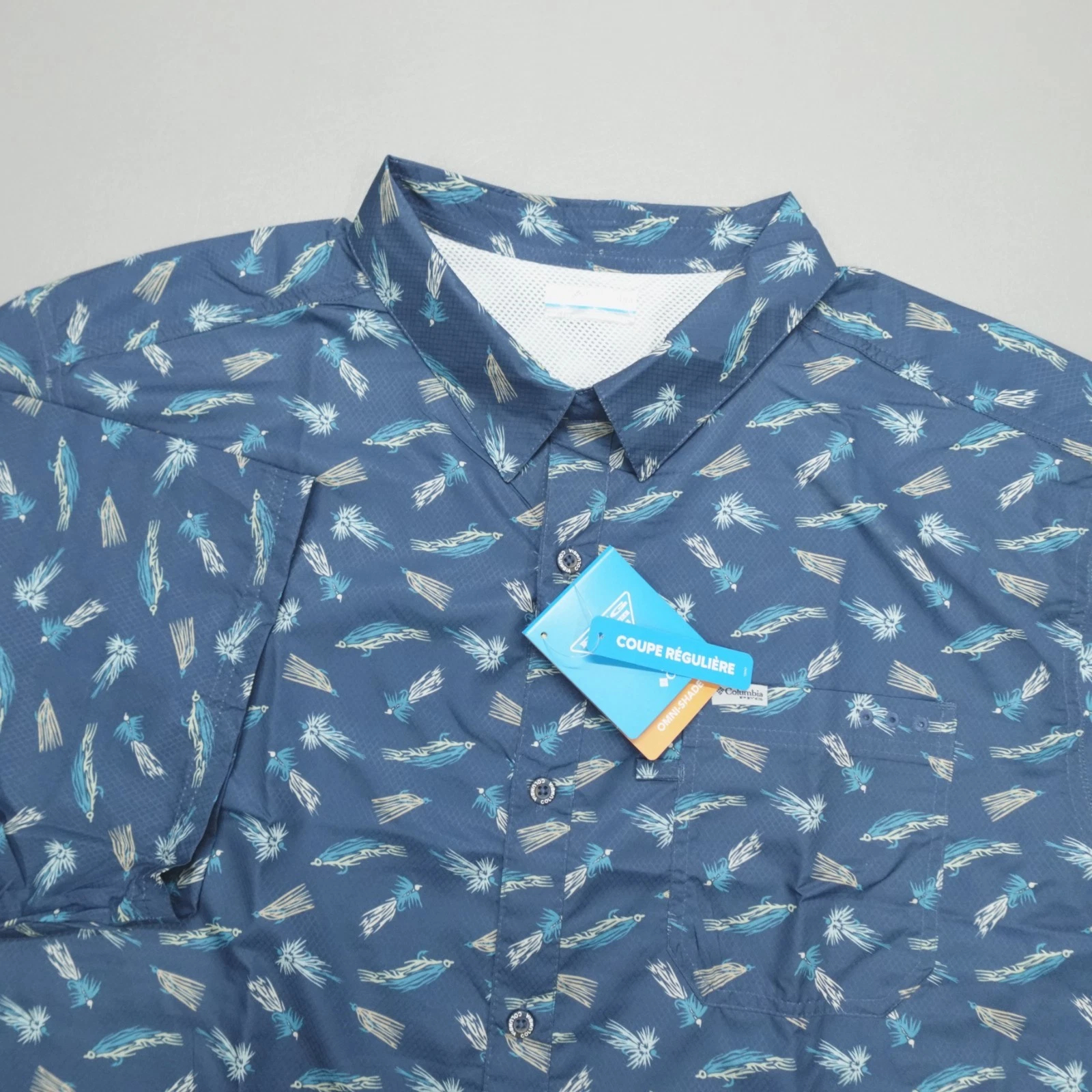 Columbia Omni-Wick Super Slack Tide Camp Shirt Men's Size 3XT Fish Fly Print