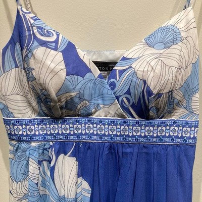 Boston Proper Muse 100% Silk Blue Floral Babydoll Dress Size 2