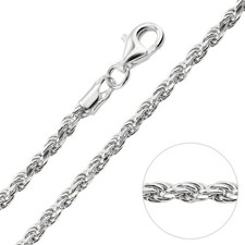 Solid Italian Sterling Silver 925 3mm 22 Inch Rope Diamond Cut Chain Necklace