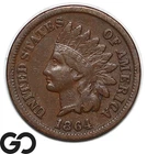1864-L Indian Head Cent Penny, L On Ribbon, Choice VF Tougher Variety!
