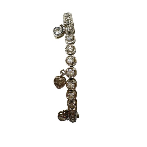 Sterling Silver Dangling Heart Tennis Bracelet Cubic Zirconia CZ Size 7 925 - Picture 8 of 18