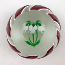 Perthshire 1987B Snowdrops Red Double Overlay Lampwork Flower Spiral Paperweight