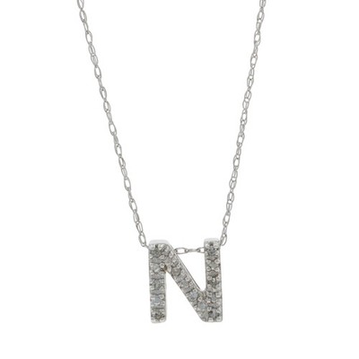 Weißgold Diamant Initiale N Anhänger Halskette 16'' -10k einzelner kt Monogramm Buchstabe