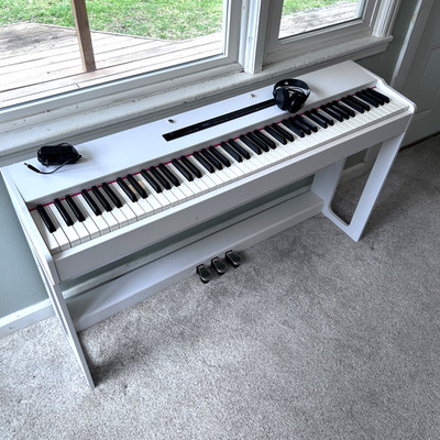 White 88-Key Digital Piano Keyboard with Weighted Full-Size Keys, 3-Pedal Stand