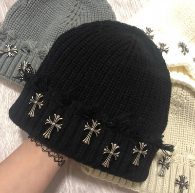 y2k chrome silver cross grunge hat damage knit vintage