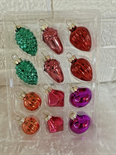BOX OF 12 Glass Christmas Ornament Set SHAPES PINECONE