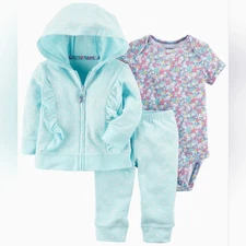 Carter's Baby Girl 3 Piece Set Jacket Pants Baby Blue White Floral 9 M