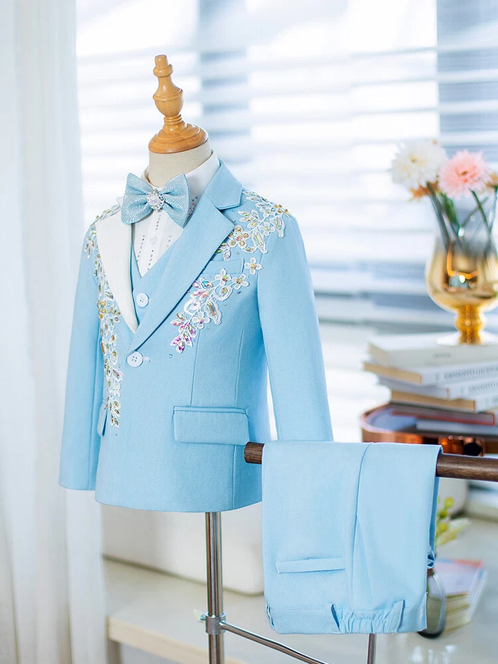 Conjuntos de blazer infantil, ternos de menino flor feitos à mão, fantasia de performance de piano anfitrião - Imagem 3 de 4