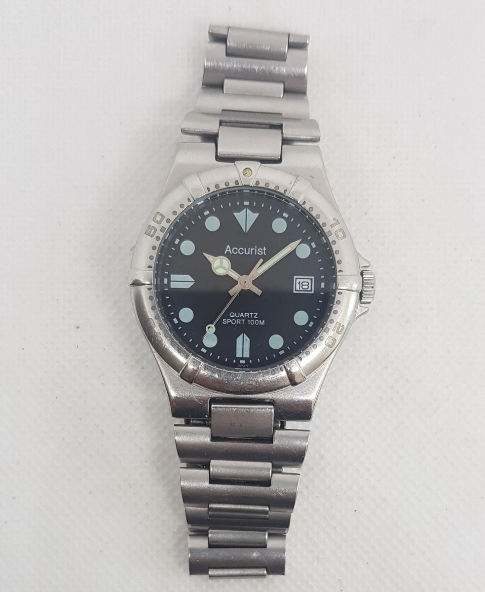 Vintage Accurist Divers Sports Watch Mens Quartz S Steel Date New Battery